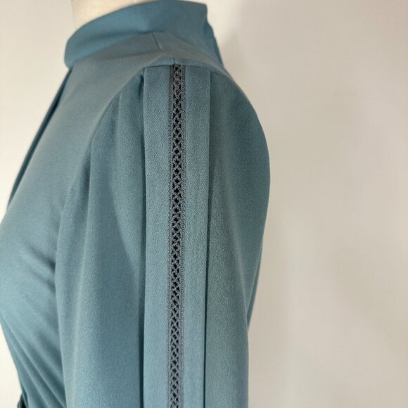 Vtg 80s David Warren Mock Neck Belted Waist Midi Dress Gray Sz 10 Long Sleeve - Picture 8 of 15